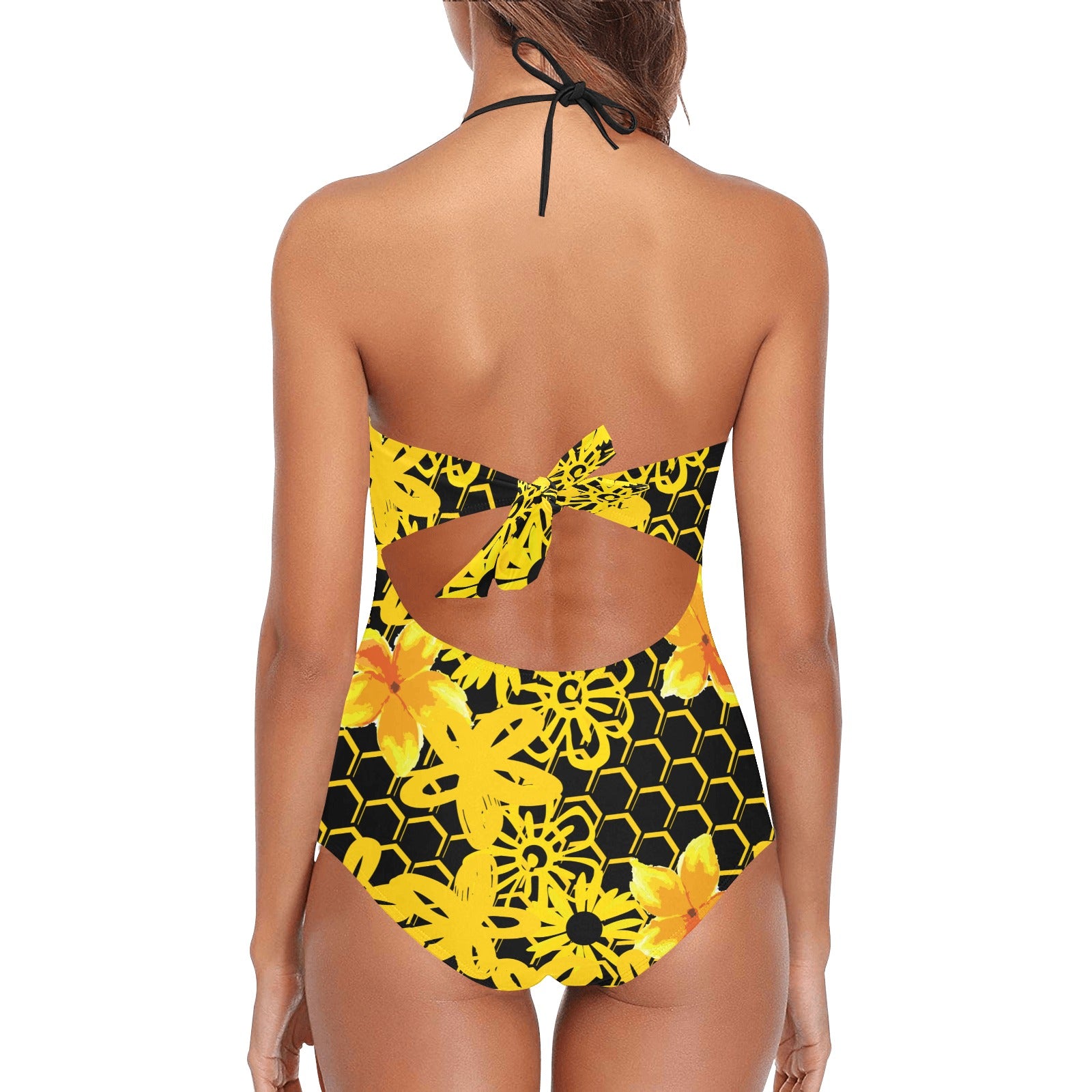 ASU Honeycomb Flowers Lace Band Embossing Swimsuit