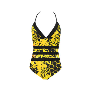 ASU Honeycomb Flowers Lace Band Embossing Swimsuit