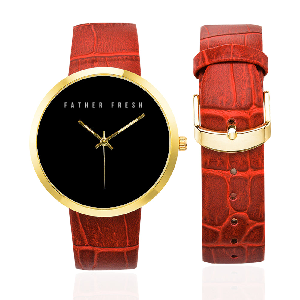 FF Minimalist Golden Leather Strap Watch