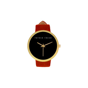 FF Minimalist Golden Leather Strap Watch