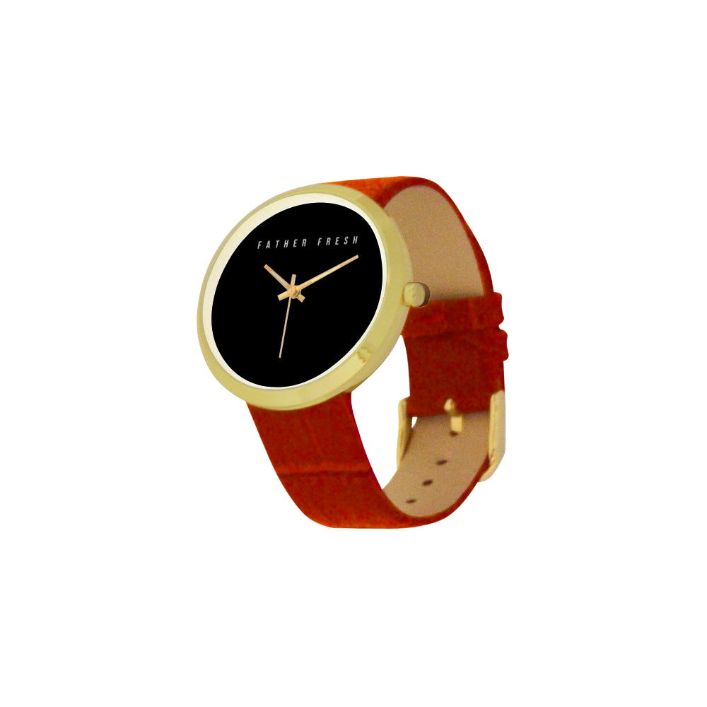 FF Minimalist Golden Leather Strap Watch